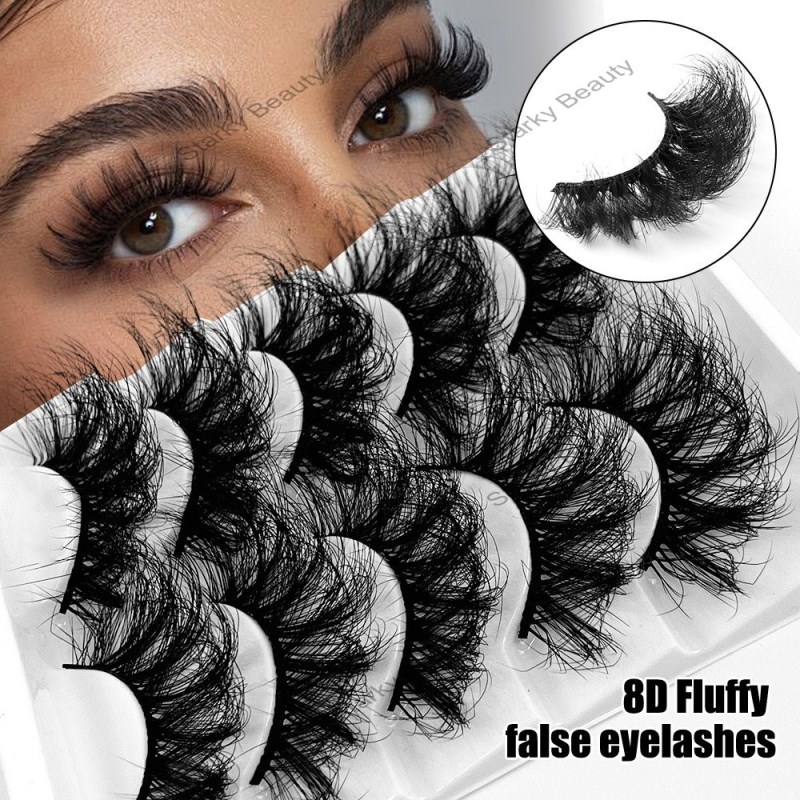 Thick eyelashes 8D explosion curled fluffy false eyelashes with multiple layers of slender cross