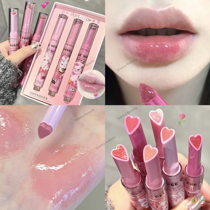 Garden Pink Rabbit Solid Lipstick Mirror Moisturizing Press on Love Lipstick