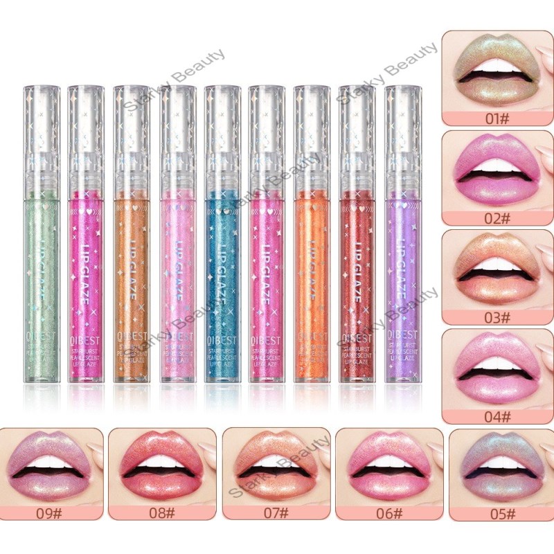 Long lasting Moisturizing Human Lip Glaze Colorful Pearl Sparkling Light Polarized Lip