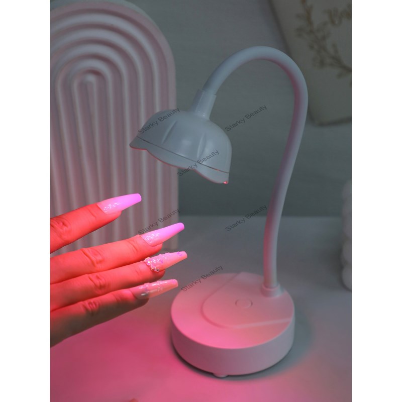 Desktop nail art lamp, battery storage goose neck cordless UV lotus lamp