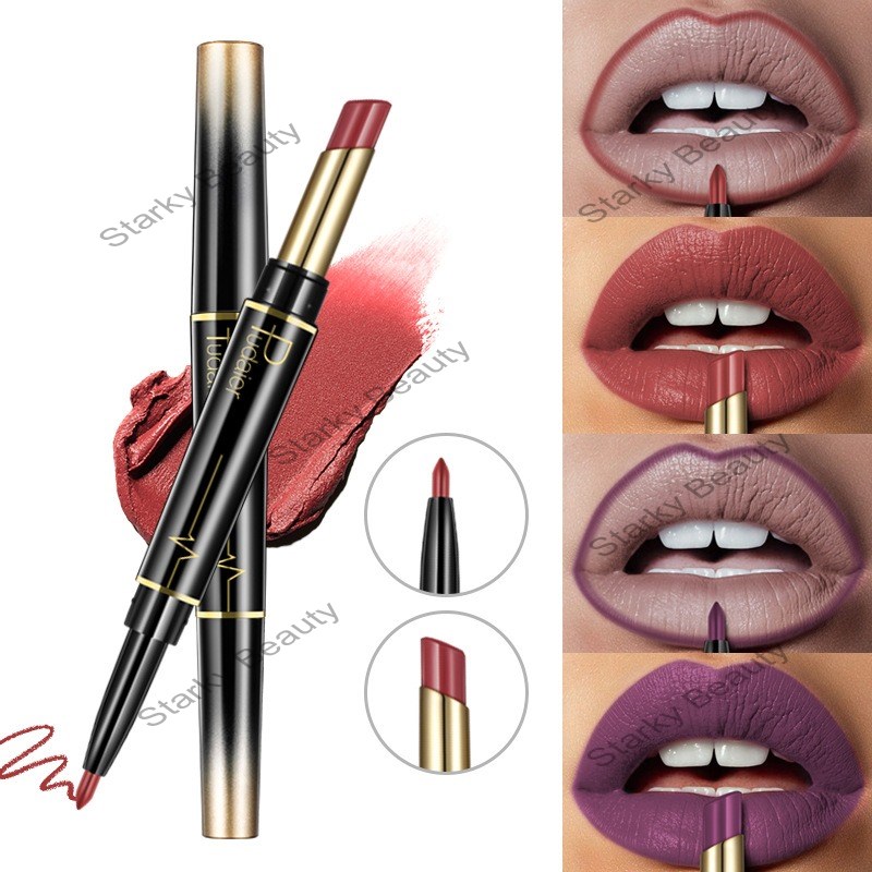 Double head lipstick lipliner matte hold makeup color display lip glaze