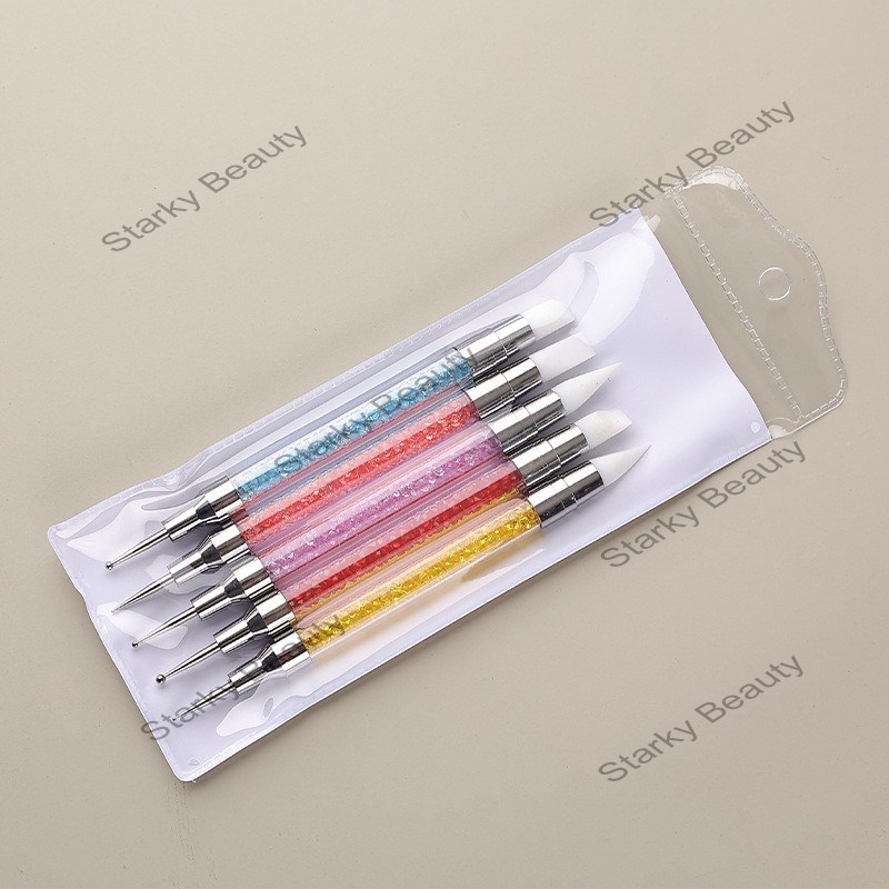 Double headed nail art silicone dot drill pen, multi-color drill rod, silicone dispensing pen