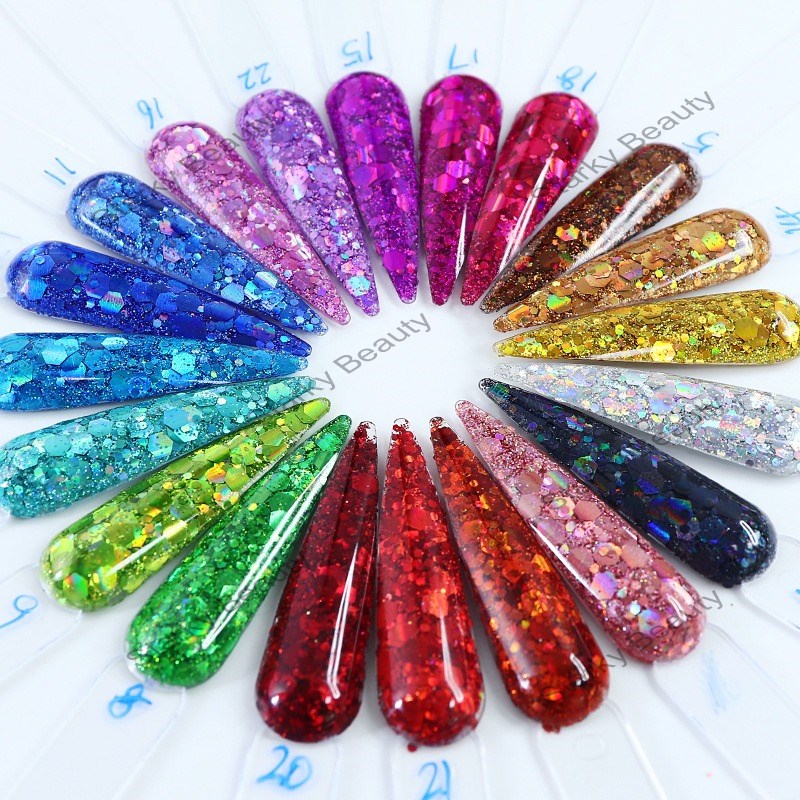 10ML Bottled Laser Silver Nail Shining Decoration Wholesale Colorful Mixed Size Nail Shining Powder