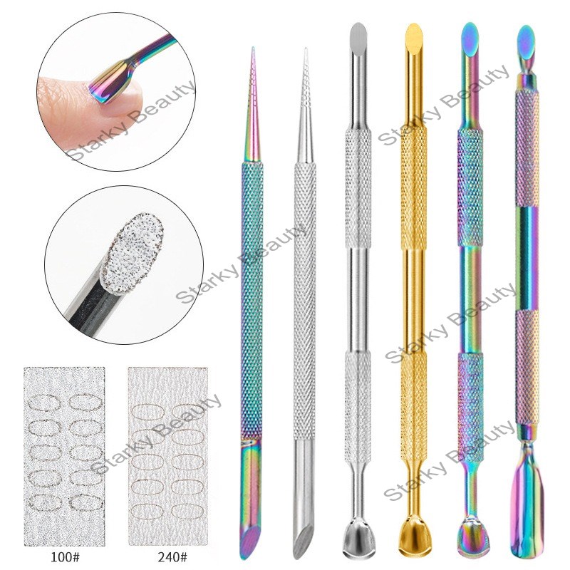 Nail Double Head Beveled Steel Push Round Curved Knife Edge Dead Skin Removal Tool