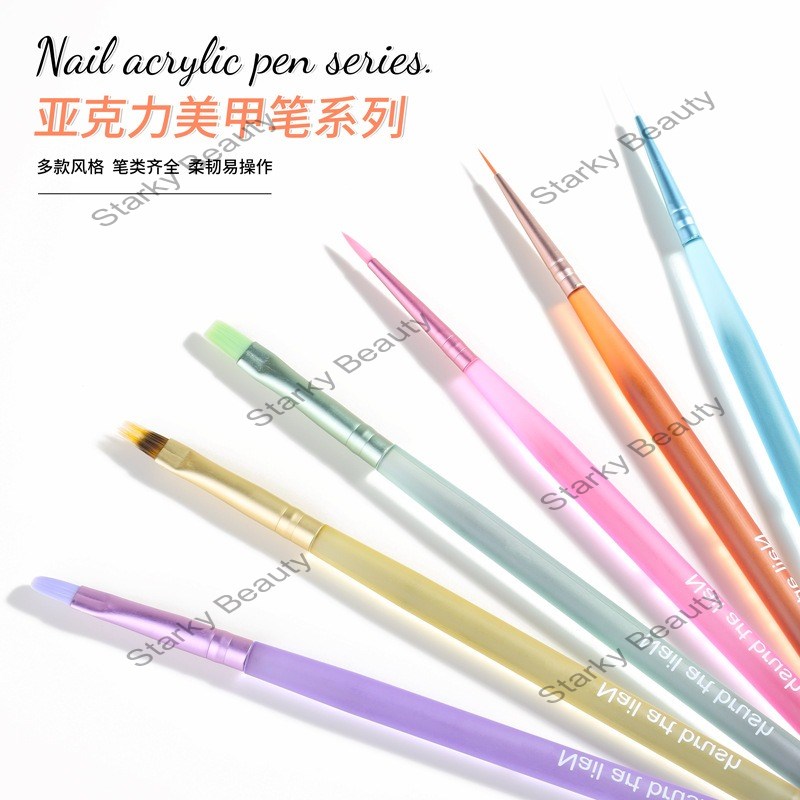 6pcs Acrylic Rod Nail Pen Set Phototherapy Pen Color Drawing Line Pen