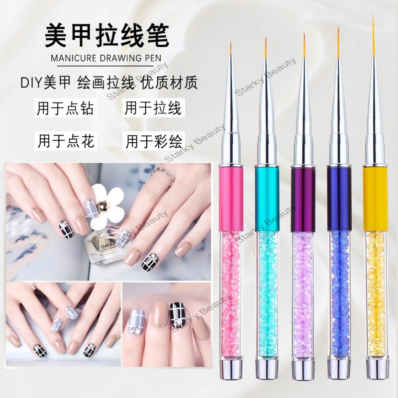 Nail Art Pen With Rhinestone 5pcs Set Metal Rod Nail liner pen