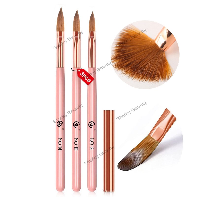 3 Pink Wooden Stem Nail Crystal Pen Set Nail Brush Set