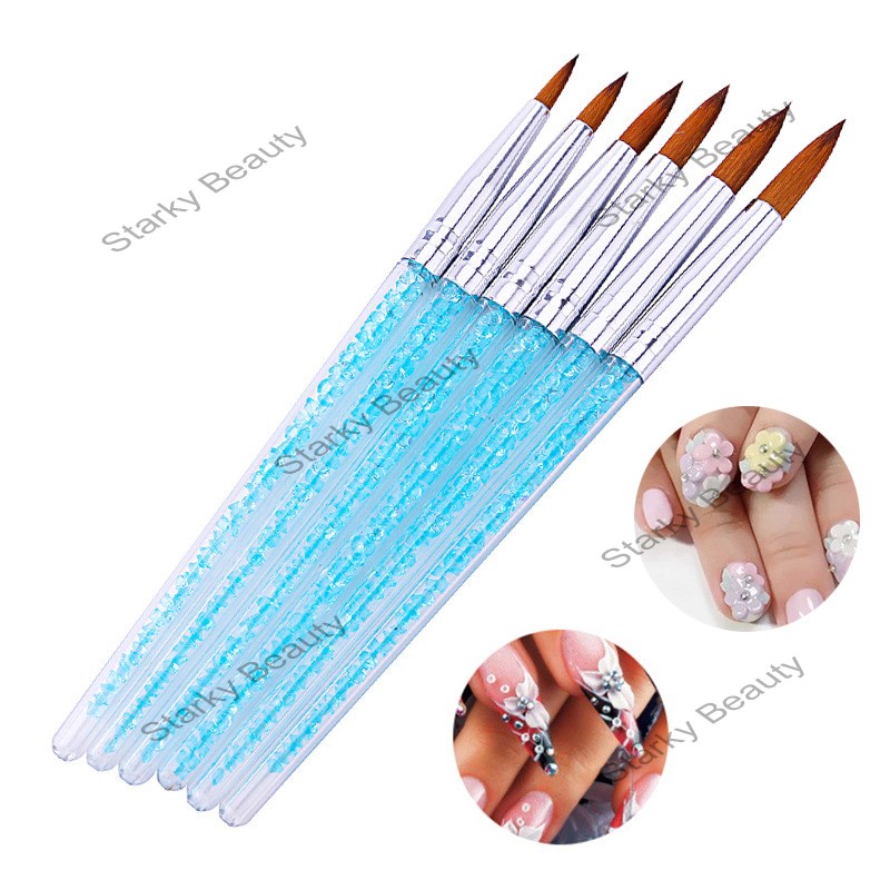 6-pack Carved Crystal Pen Nail Sky Blue Gel Acrylic Drill Pipe Nail tool Set