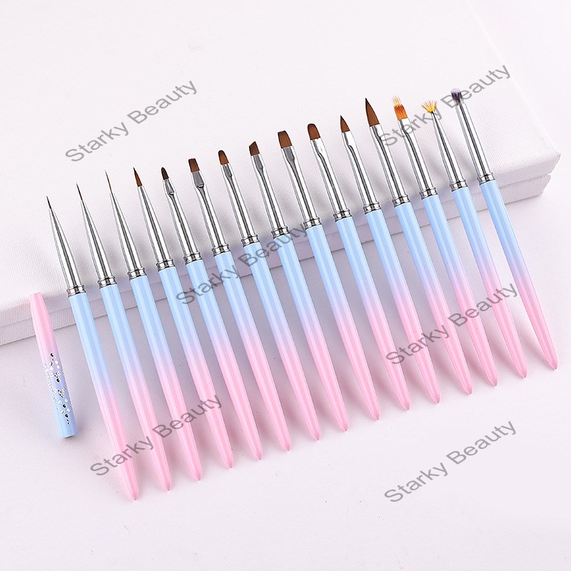 Pink Blue Gradient Metal Rod Nail Brush With Point Drill