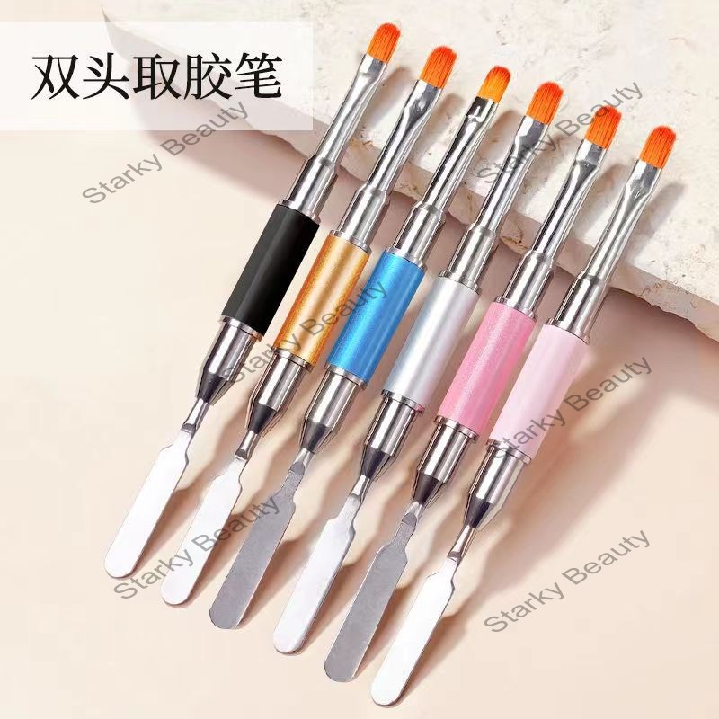 Double ended dual-purpose round head flat mouth adhesive pen steel push