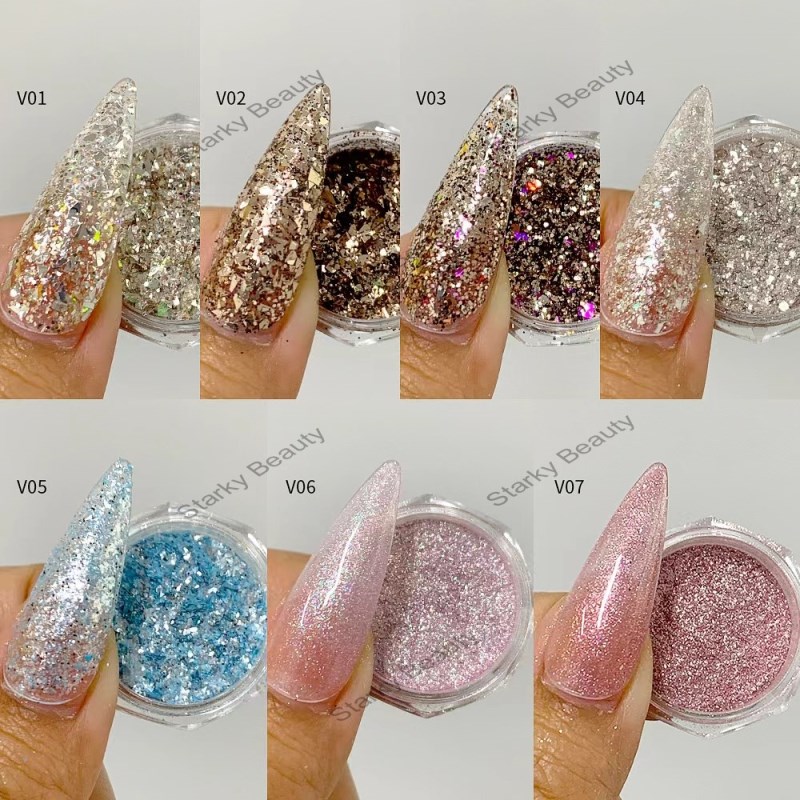 Spring Pink Series New Sparkling Pink High gloss Fine Pink Sequin Nail Powder