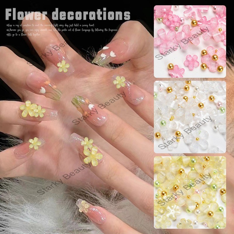 Nail Color 3D Stereoscopic Crystal Resin Five petal Flower Handmade Nail Jewelry