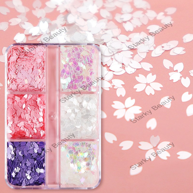 6-grid box colored nail art small flower nail glitter jewelry mixed color