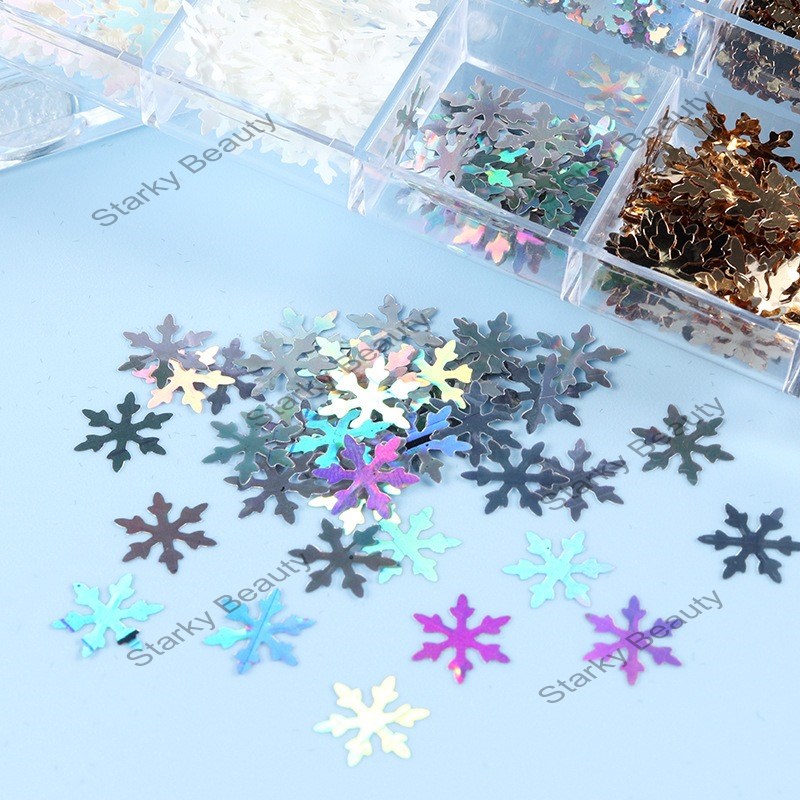 12 grid Christmas white snowflake nail polish glitter winter laser nail glitter