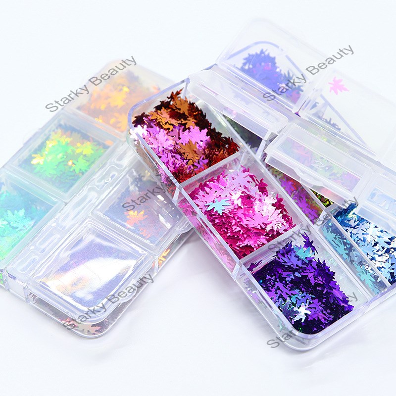 6 grid box mixed color circular nail glitter laser small and large wave circular DIY PET glitter