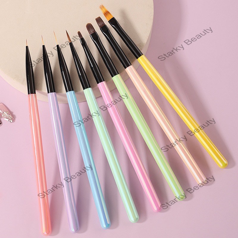 Macaron Nail Pen 8-piece Set with Cable Chrysanthemum Flower Painting Brush