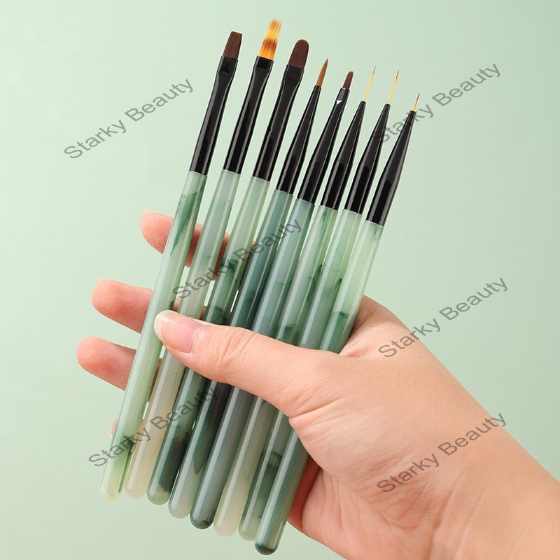 Nail 8 Piece Set Jade Green Color Painting Flower Cable Phototherapy Lace Flower Function Pen