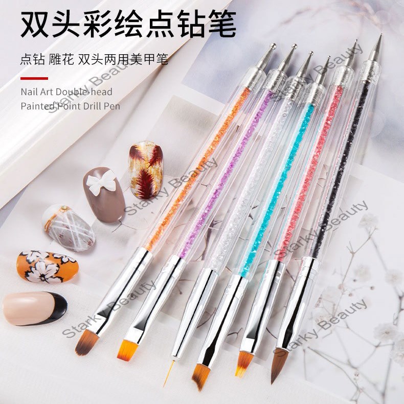 6-Pack Nail Pen Double End Pull Line Pen Point Drill Pen Acrylic Rod Nail Set