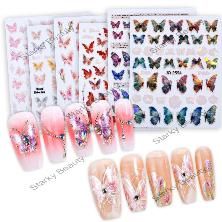 Back Adhesive Butterfly Nail Sticker Semi transparent Butterfly Nail Sticker