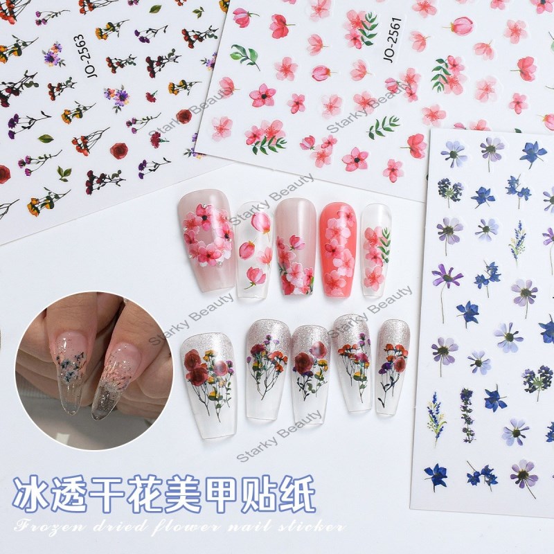 Flower Nail Sticker Ultra thin Ice Permeable Dry Flower Nail Sticker Simulation Flower