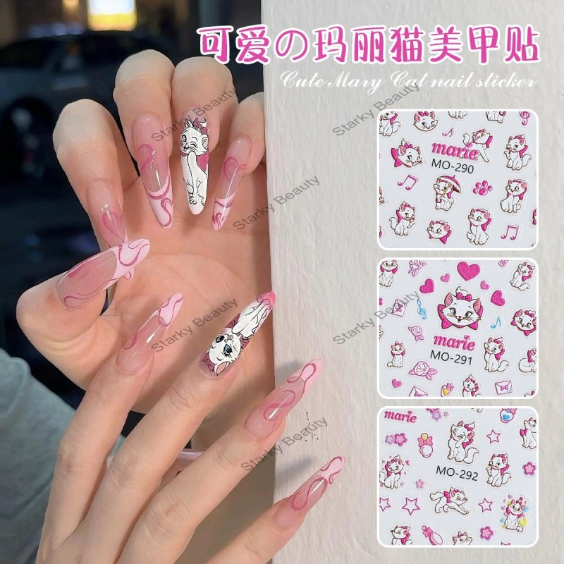 Cartoon Pink Mary Cat Nail Sticker Children