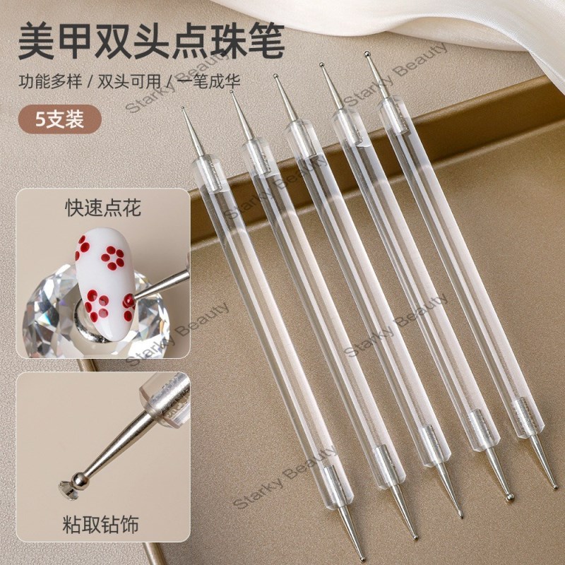 Transparent Rod Nail Double Head Pointing Pen 2024 New Flower Round Wave Pointing Pen