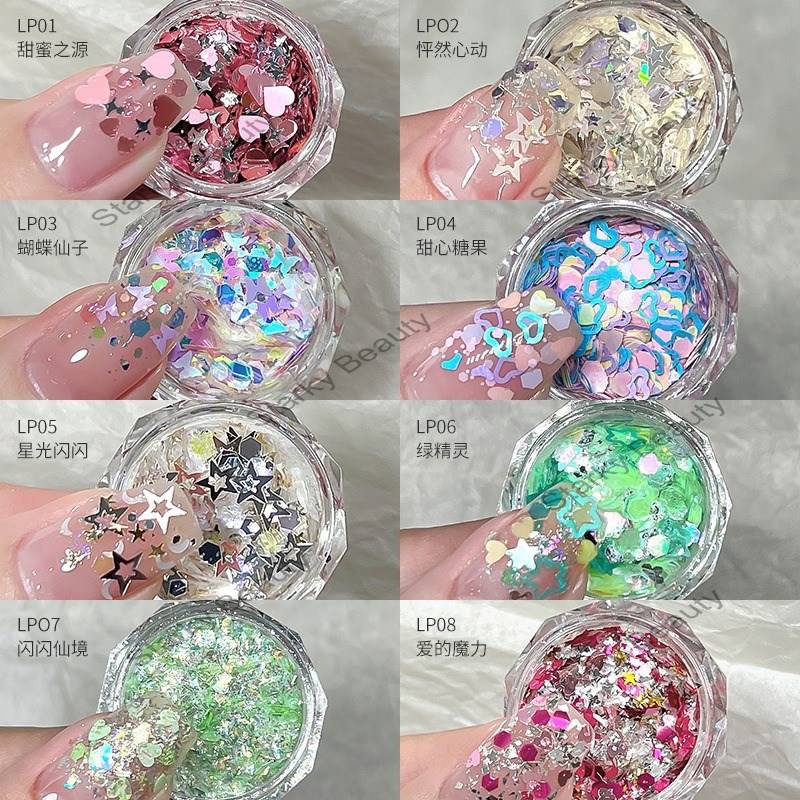 nail glitter 2024 Four Star Manger Love Star Girl Pink Sparkling Pink Nail Decoration