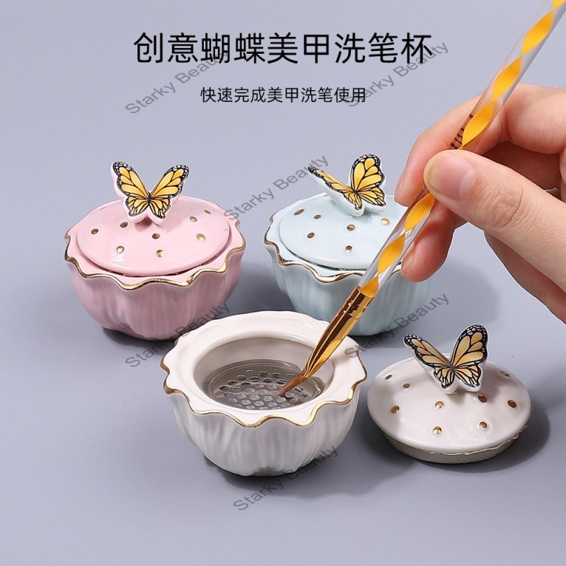 Creative Butterfly Nail Washing Pen Cup New Mini Storage Can Cute Sealed Can Simple