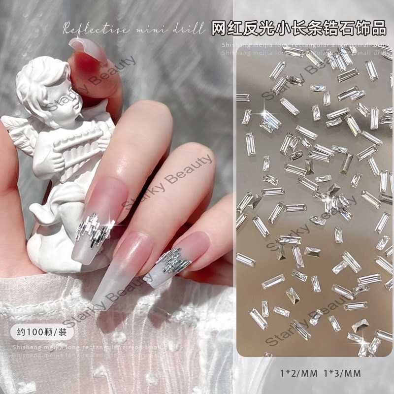 Slender Strip Inverted Zircon Nail Diamond Decoration 2024 Reflective Strip Nail Diamond