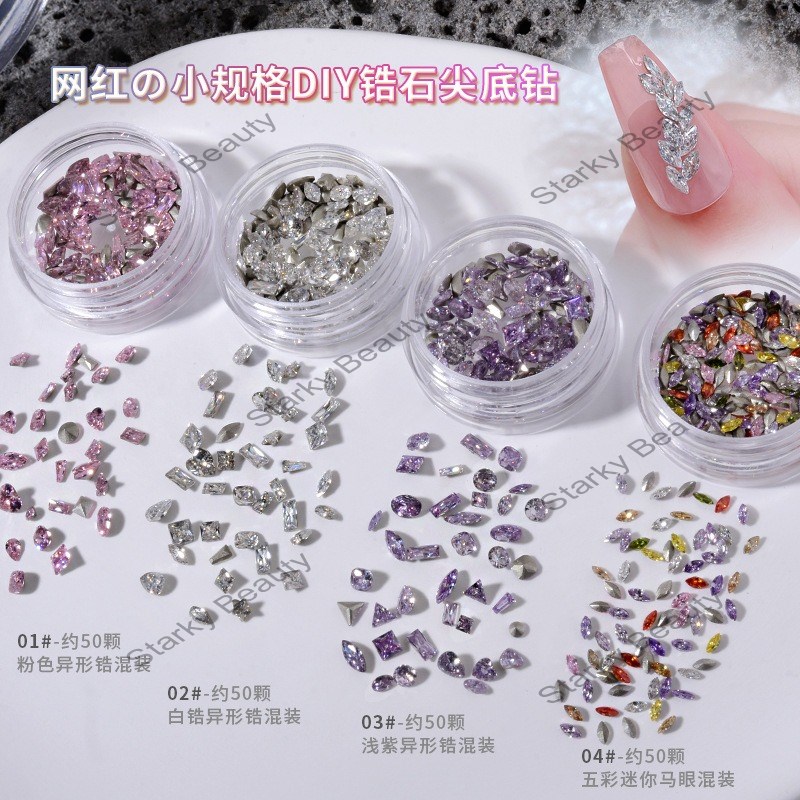 Nail Mini Small Zircon Plated Super Sparkling Shape Sharp Bottom Diamond Luxury Nail Jewelry