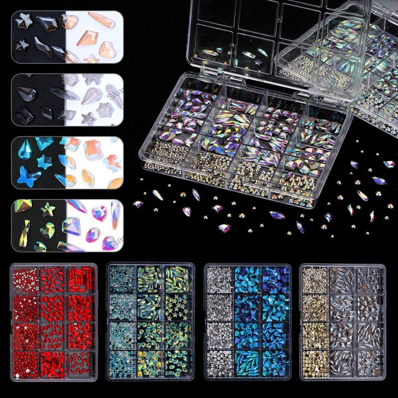 12 grid rhinestone box nail polish diamond flat bottomed irregular diamond nail drill