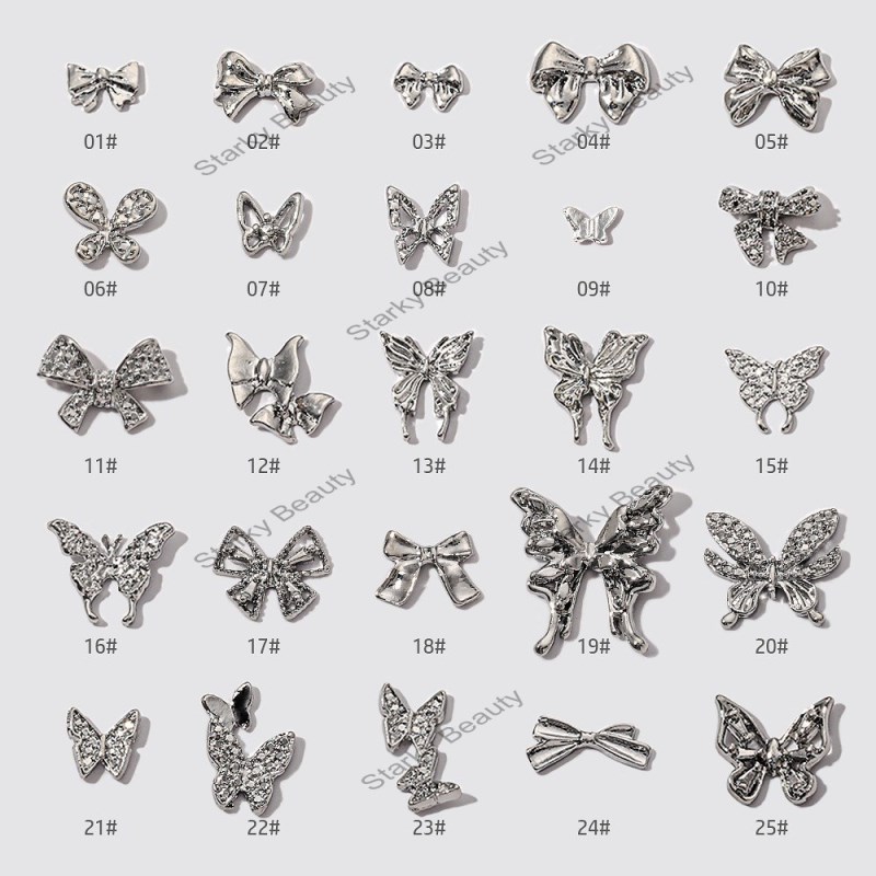 Mini butterfly alloy liquid carved bow knot nail accessories 2024 new bow tie nail decoration