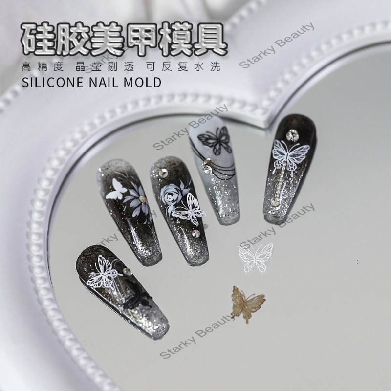 Relief Silicone Carved Mold Snowflake Lace Butterfly Rose Drop Gel Mold Nail Art Tool