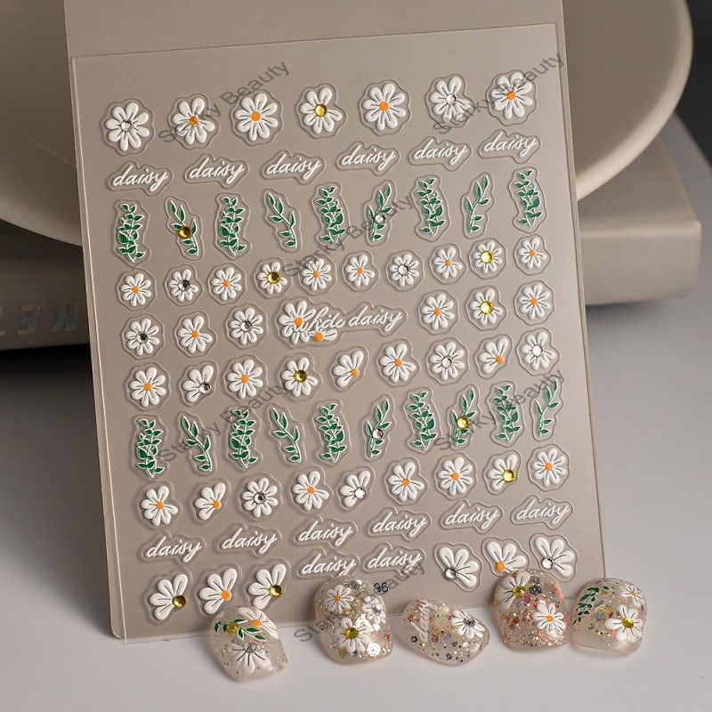 fresh crystal diamond small wildflower nail sticker adhesive 5D Daisy nail sticker