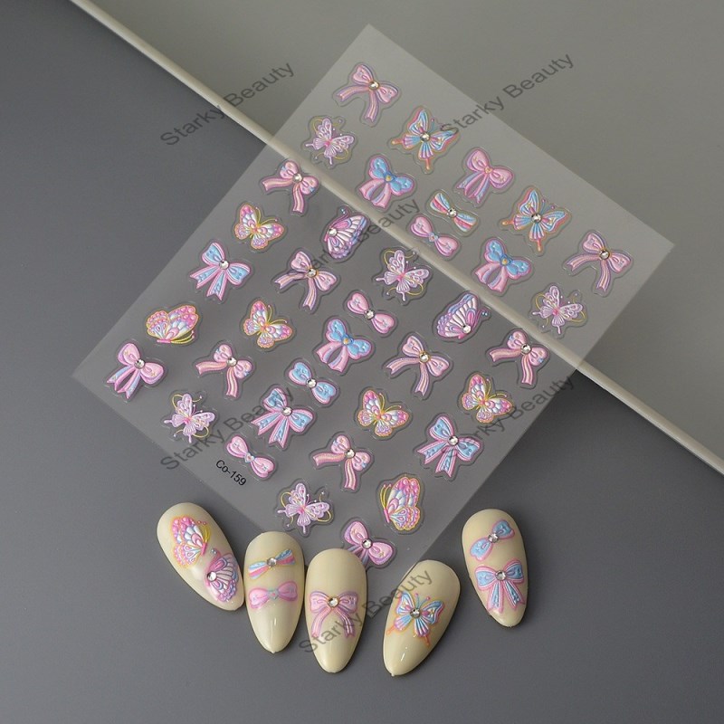 Butterfly Nail Stickers Sweet Summer Wearing Armor Bow Knot Nail Stickers Wholesale