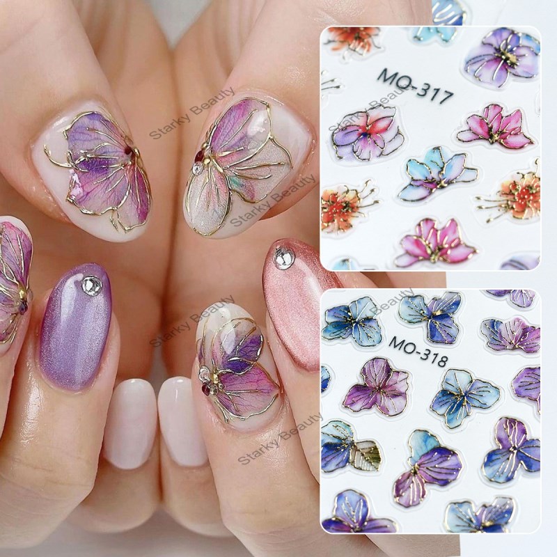 Nail Sticker Small Fresh Flower Half transparent Shell Bubble Heart shaped Nail Sticker