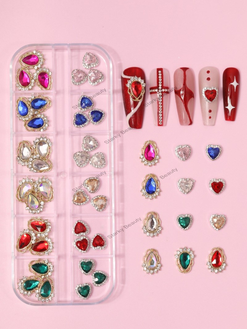 12 grid love diamond manicure jewelry nail patches DIY mixed Saturn cherry jewelry