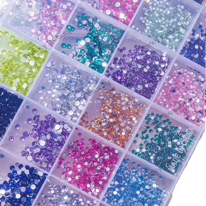 24 Grid Resin Colored Diamond Box Mix Jewelry 2mm 3mm Size Mixed Round Diamond