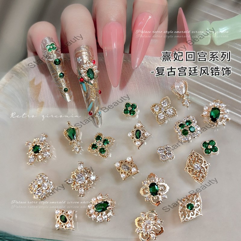 Nail zircon jewelry Buchirati four leaf alloy hollow diamond nail accessories