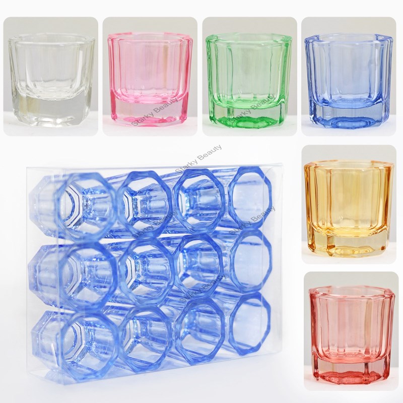 Colored octagonal glass pen washing cup without lid, nail removal crystal cup