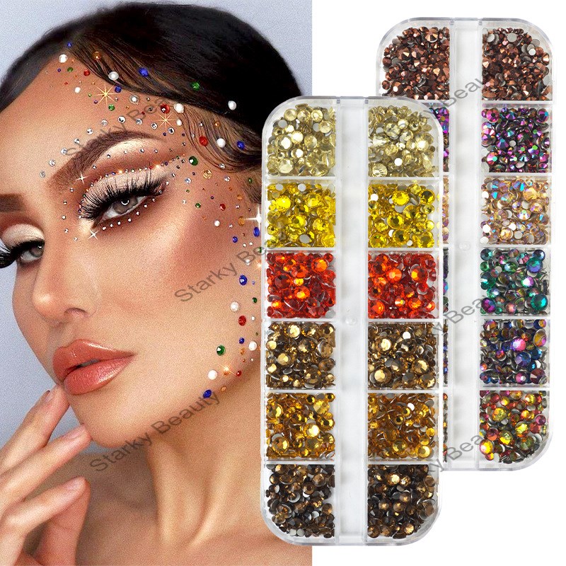 12 grid nail rhinestone set,  ss6-ss20, glass drill mixed with flat bottom diamond