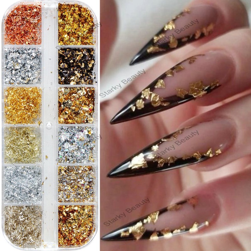nail glitter glitter, internet famous broken gold foil, platinum fragments nail accessories