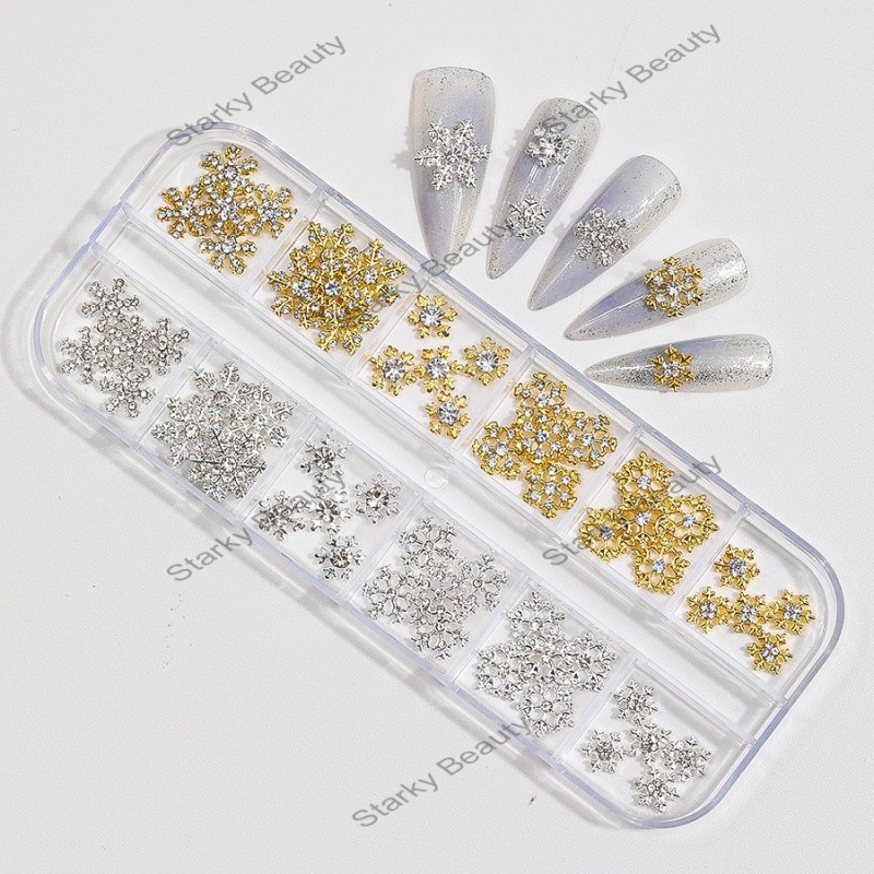 12 grid gold and silver snowflake nail decoration alloy nail decoration