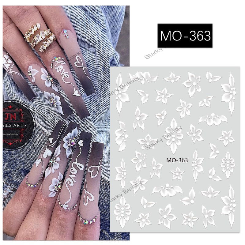 Relief Nail Art White Colored Flower Stickers Show White Stickers Nail Stickers