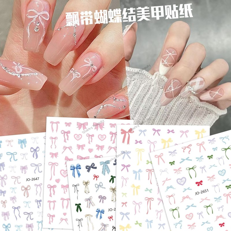 New Adhesive Nail Stickers Sweet Ribbon Bow DIY Series Nail Stickers