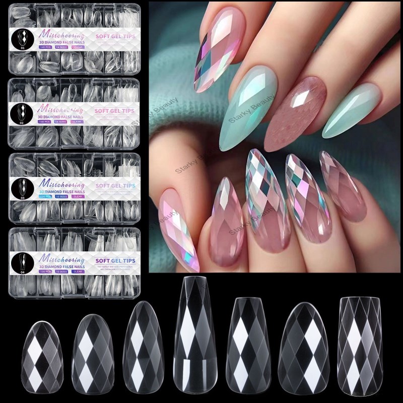 3D diamond almond nail ballet nail, wearing nail, irregular nail art nail plate