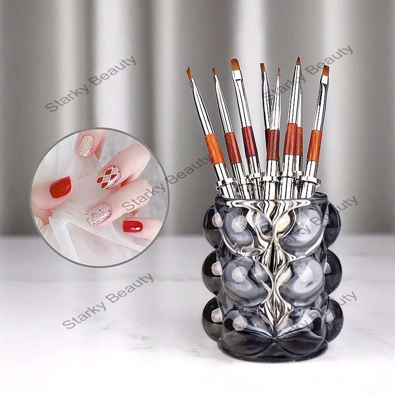 Nail Brush Set Large Square Half circle Gel Brush Color Painting Brush with Pen Holder