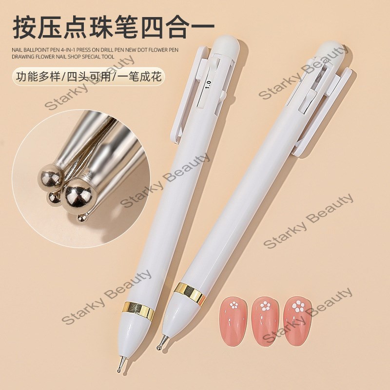 Point drill dotting pen 4-in-1 press type nail art dotting pen,