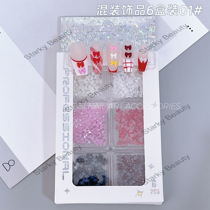 Mixed Mini Bow Nail Accessories Colorful Five petal Flower Bow Box