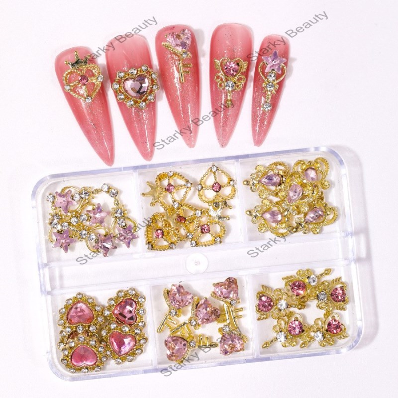 6 Grid Beautiful Girl Warrior Nail Accessories Pink, Red, White Color DIY Nail Accessories